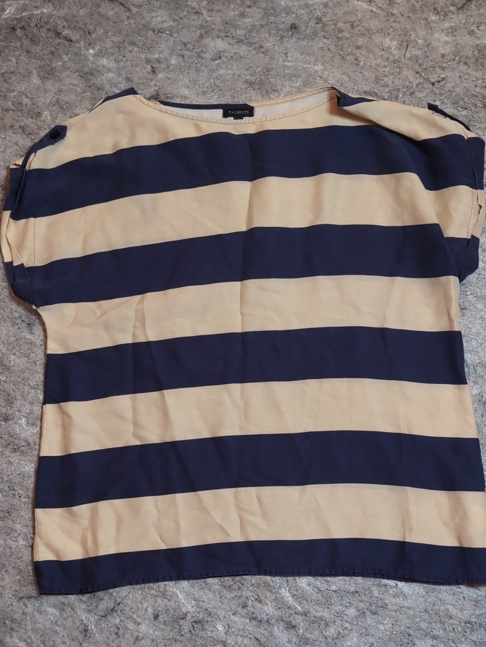 Talbots Navy and Beige Striped Short Sleeve Top Size 12